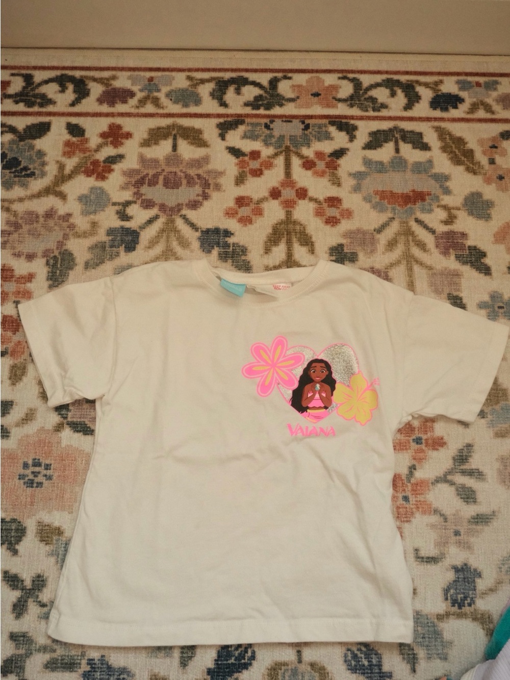 Zara Cream Vaiana Graphic Tee with Pink & Yellow Flowers